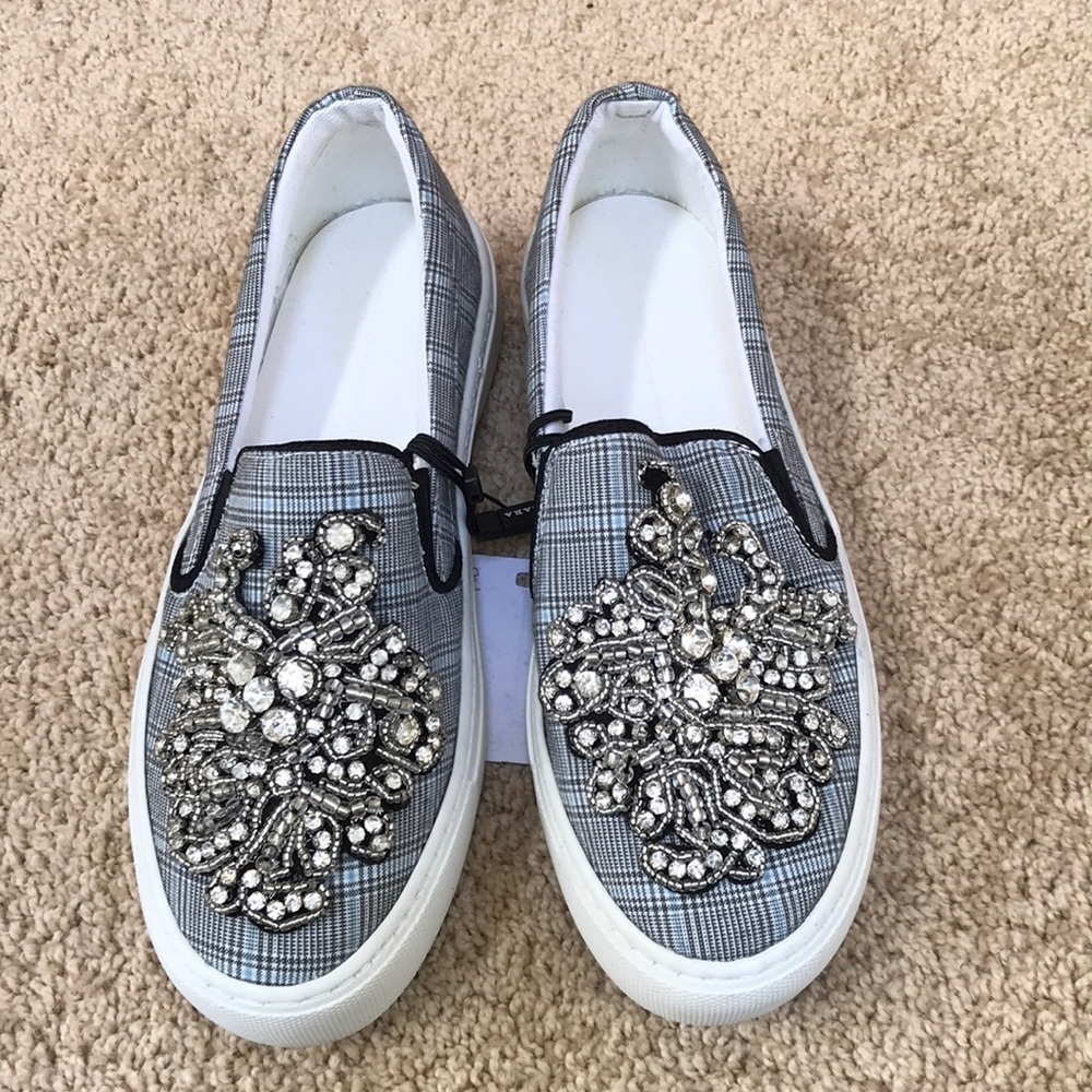 New! ZARA size 6 grey embellished loafers - Picture 1 of 8